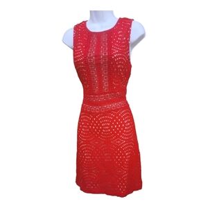 Dex Red Nude Crochet Lace Mini Dress Medium